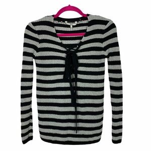 BKE Striped Lace Up Bust Knit Long Sleeve Sweater